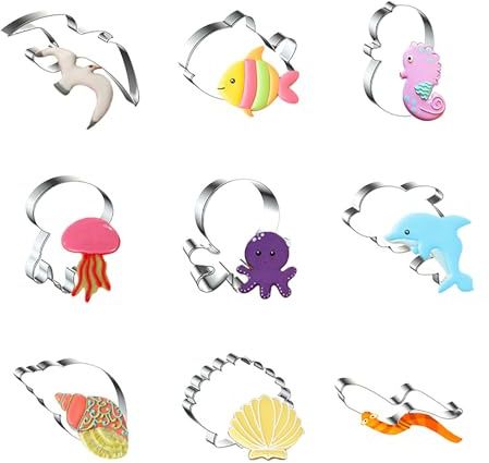 WDYJMALL Ocean Creature Animal Cookie Cutters 9-Pc Set - Seagull Bird Pomfret Fish Seahorse Jellyfish Octopus Dolphin Conch Seashell Sea Snake - C
