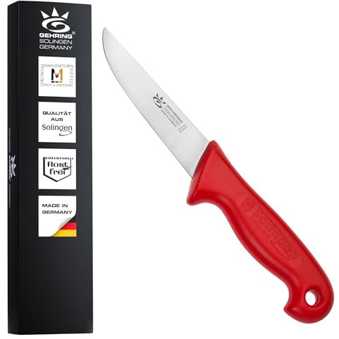 GEHRING Solingen Stechmesser 13 cm I Professionelles Metzgermesser aus rostfreiem Edelstahl I ergonomischer Kunststoffgriff rot I Schlachtermesser I Fleischmesser I Made in Germany