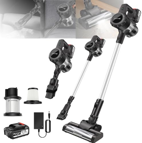 Cordless Vacuum Cleaner, 550W 45KPA Cordless Stick Bagless Vacuum Cleaner with Battery, LED Display, Self-Standing Vacuum, Lightweight Vacuums Handheld Vacuum Cleaners for Home/Pet Hair/Carpets/Floors