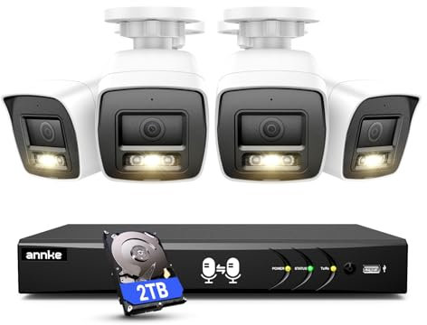 ANNKE 2-Way Audio 8CH DVR 3K Security Camera System, 4X 2MP CCTV White Wired Cams with Color Night Vision, AI Motion Detection, Smart AcuSearch, IP67, 2TB HDD for Surveillance