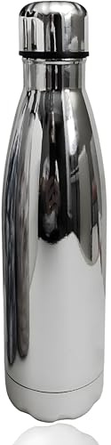 Botella agua personalizada laser - Acero Inoxidable | Botella Térmica Doble capa al vacio 12h Calor y 24h de Frío - sin BPA - 350-500 ml - Isotermica, Hermetica sin fugas. (Cromado, 500 ml)