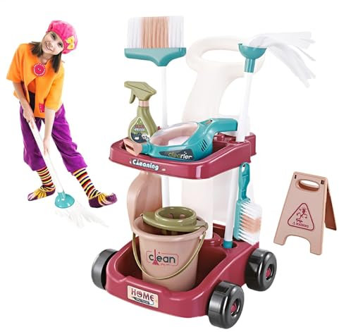 Reinigungsset Für Kinder,Kinder-Reinigungsset, Besen- Und Mopp-Set Für Kleinkinder, Rollenspiel-Hausreinigungsspielzeug Für Mädchen Und Ab 3 Jahren, Inklusive Besen, Mopp, Bürste,