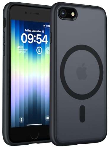 TOCOL Funda para iPhone SE 3/2 (2022/2020), iPhone 8/7 4.7 Pulgadas, Funda Magnética,Protección Lente Cámara, Protección Militar,Translúcida Mate Trasera, Titanio Negro