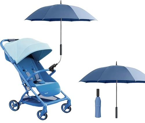 Alephnull Sombrilla universal para cochecito y silla de paseo, 2 en 1, compatible con cochecitos y paraguas, resistente al viento, protección UV (azul, 100 cm)