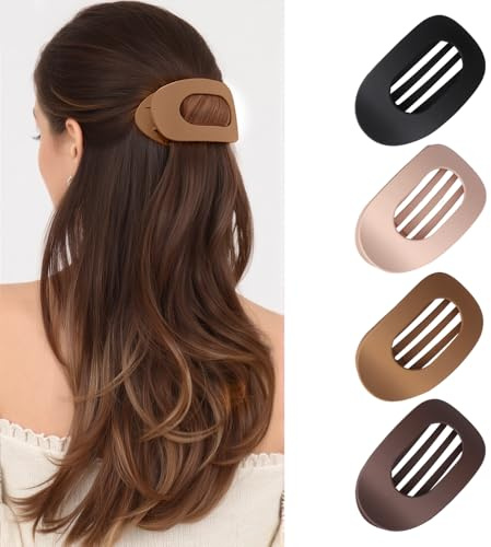 Hwsyin Haarklammer Groß,4 Stück Flache Haarklammern Damen,Rutschfeste & Französisch-Matt Elegant,Flat Claw Clip für Dickes oder Dünnes Haar,Entenschnabel haarspangen für Alltag,Sport, Autofahren (A)