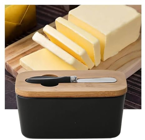 Mantequera Con Tapa Caja for almacenar mantequilla y queso Caja for queso Caja for conservación multiusos Mantequera de cerámica Para Mantequillera(Black)