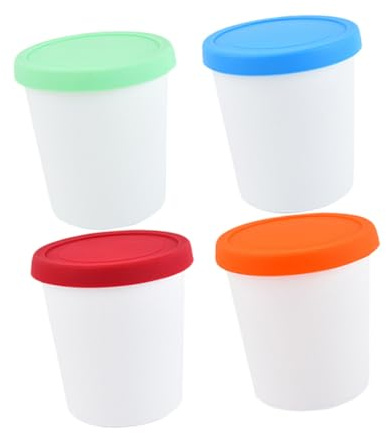 STOBAZA 4 Piezas Contenedores para Helado Reutilizables con Tapas de Silicona de Tarrinas Redondas para Yogur y Postres Resistentes y Apilables para Cocina y Frigorífico