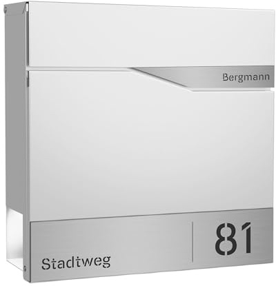 Forgard Briefkasten Weiß mit Zeitungsfach (RAL 9016), personalisiert, Postkasten modern aus Zinkstahl mit Familienname, Straße & Hausnummer inkl. Montageset, TRELLEBORG