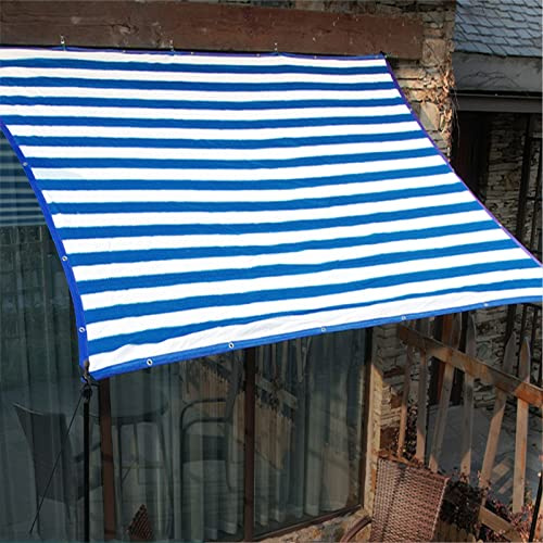 Tenda parasole a vela con blocco UV, resistente, a righe blu e bianche, rettangolare, per esterni, patio, giardino e cortile, 6 x 8 m, telo ombreggiante