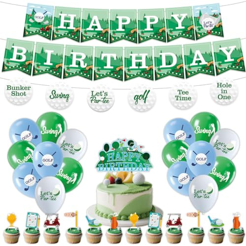 Fuwraixis Golf Balloon Decorations, Golf birthday Party Deco, Sports theme Party Supplies Set, Includes birthday banners, cake toppers and latex balloons