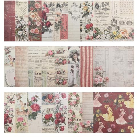 24 Blätter Scrapbooking Hintergrund Papier, 15,2 x 15,2 cm Vintage Rose Dekorpapier, Romantische Valentinstag Muster Decoupage Papier für DIY Karte Machen Geschenke Wickeln Dekoration (D)
