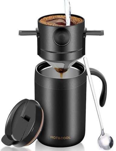 Mugtide Ensemble de Tasses Isothermes, Tasse à Café Étanche Avec Couvercle, Tasse de Voyage En Acier Inoxydable, Parfait pour Les Voyages, Le Camping Et Le Bureau, 500ML (Noir)