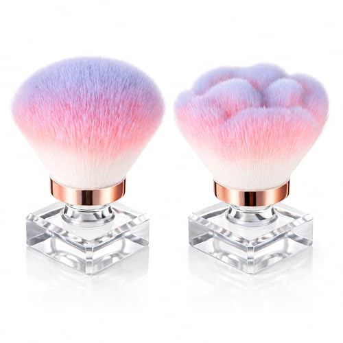 2Pcs Nail Dust Brushes, Flower Design Nail Art Dust Powder Remover Brush, Crystal Base Nail Cleaning Brush, for Manicure, Makeup, Nail Art
