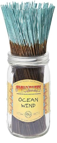 Wild Berry Incense Sticks - Ocean Wind - Invigorating Citrus Scent with Jasmine - Hand Dipped in The USA (100 Count)