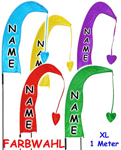 alles-meine.de GmbH 5 Stück 1 m - XL - Balifahnen/Windfahnen - GELB - incl. Name - UV-beständig & wetterfest - Windrichtungsanzeige mit Fahnenstange - aus Nylon/Flagge ..