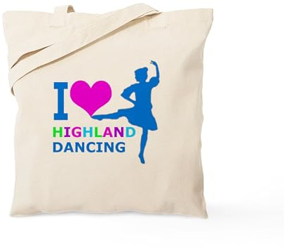 CafePress I LOVE Highland Dancing Pink Blue Green P Tote Bag Natural Canvas Tote Bag, Reusable Shopping Bag