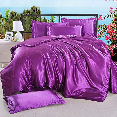 Odot Ensemble de literie Housse de Couette, literie 4 pièces Soie Unie Drap Plat Parure de lit Microfibre de Amateur Couette et Taies d'oreiller (220x240cm,Violet)