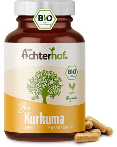 Capsule di curcuma biologiche | 180 pezzi | 4800 mg di curcuma per dose giornaliera | radice di curcuma appena macinata di qualità biologica | vegana | vom Achterhof