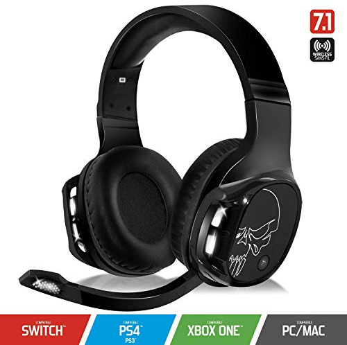 SPIRIT OF GAMER – XPERT-H1100 – Casque Audio Sans Fil 7.1 Surround Noir Pro Gamer – LED Blanches - Simili Cuir - Microphone Flexible – 12H Autonomie - PC / PS4 / XBOX ONE/SWITCH/MAC