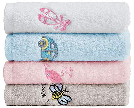 Nanxson Set di 4 Mini Asciugamani Personalizzati Ultra Morbido e Assorbente Bambini Stampato Mini Asciugamani 30x30cm 100% Cotone Teli bagno Viso e Uso Quotidiano (30x30cm,Multicolore)