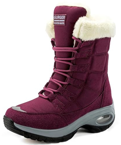 GURGER Snow Boots Womens Waterproof Winter Boots Warm Fur Lined Booties Ladies Non-Slip Red Size 6