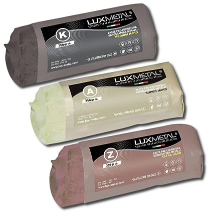 Kit Set 3 Abrasive Paste Solid Polishing Pre-Polishing Roughing Lux Metal 350 Grams Ultra Super Medium Hard Eliminates Scratches Oxide and Rust for Aluminum Stainless Steel Brass Copper Bronze