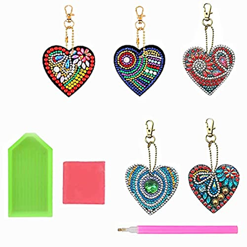 truee 5 Stück Kreativer Diamant Schlüsselanhänger, Kinder DIY 5D Diamond Painting Keychain Kit, DIY Diamant Malerei Schlüsselbund, für Rucksäcke, Geldbörsen, Auto, Zimmer