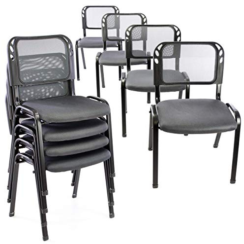 Nexos Trading 8er Set Bürostuhl Konferenzstuhl Besucherstuhl grau gepolsterte Sitzfläche stapelbar 52,5 x 45 x 80 cm Stapelstuhl Metallrahmen schwarz Anthrazit