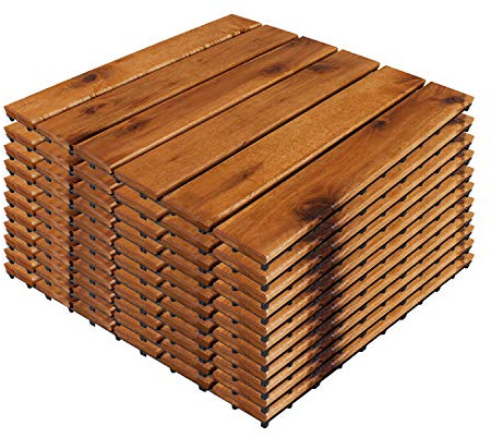 INDA-Exclusiv 11/33 Stück Holzfliesen | ca. 1/3QM | Akazienholz | FSC®-Zertifiziert | 30x30cm Fliese | Stecksystem individuell zuschneidbar | Modell 2024, Mengen:11 Stück