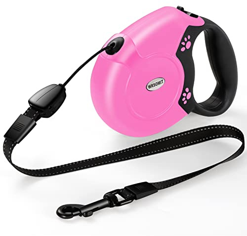 WRSOMIT Retractable Dog Leash, 26 Ft Heavy Duty Pet Walking Leash for Small Medium Large Dogs up to 99lbs, Anti-Slip Handle, 360 ° No Tangle, Nylon Tape, One-Handed Brake (Pink)