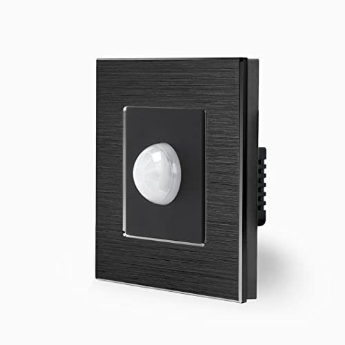 LUXUS-TIME IR Bewegungsmelder innen Licht Einbau Unterputz Sensor Melder Lichtschalter LED geeignet 90° in Schwarz im Aluminium Rahmen LXBA1-MP-SR01-12