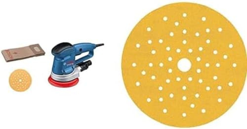 Bosch Professional GEX 34-150 - Lijadora excéntrica (Ø 150 mm, en caja) + 6 piezas Set de lijas Expert C470 (Madera dura, Pintura sobre madera, Ø 150 mm, grano 2x60; 2x120; 2 x 240, accesorios)