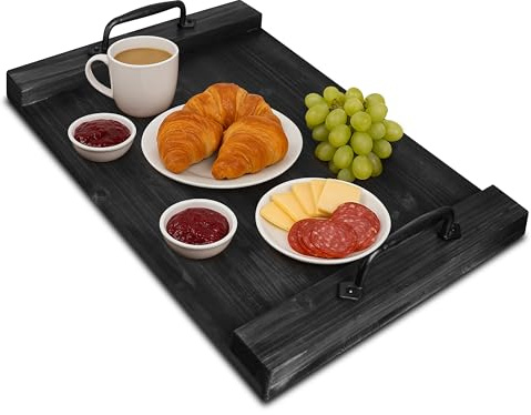Ilyapa Noodle Board Wood Stove Top Cover for Gas Stove, Electric Stove Covers, Farmhouse Serving Tray, Handles Made of Cast Iron, 22x30 Inches, Black
