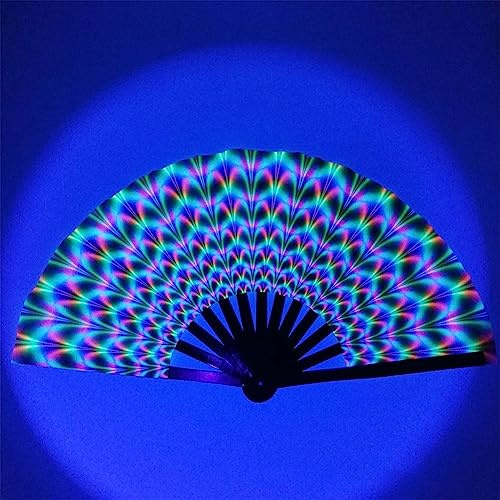 Fgbetcv Folding Fan Led Fan Light Up Hand Fan,Glow Large Rave Bamboo Folding Clack Hand Fan for men/women,Handheld Fan for Music Festival,Club,Event,Party,Dance Decoration