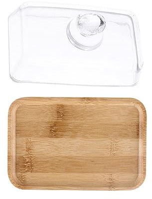 Angoily Soporte Para Tartas Con Cúpula Plato Cuadrado Para Tartas Con Cubierta De Cristal Y Placas De Madera Soporte Rústico Decorativo Para Tartas Con Tapa Para Tartas Magdalenas