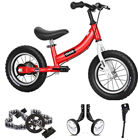 OHIIK Balance Bike 2 in 1 for Kids 2 3 4 5 6 7 Years Old,Balance to Pedals Bike,12 14 16 inch Kids Bike,with Pedal kit,Training Wheels,Brakes (14 inch, Red)