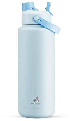 POWCAN Insulated Water Bottle with 2-in-1 Straw and Spout Lid, Keep Cold 24H, Leak-Proof, Fits in Car Cup Holder, Stainless Steel Water Bottle for Sports, School, 1183 ml, Sea Breeze