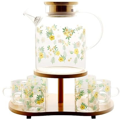 GRFIT Brocca Acqua Bollitore Freddo in Vetro, tè profumato, teiera alla Frutta, teiera Resistente al Calore, Vassoio for brocca for Acqua bollente di Grande capacità Caraffa Acqua (Color : A)