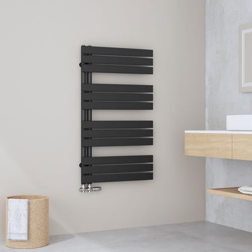 EMKE Handtuchheizkörper Flach 1041x600 mm, Badheizkörper Handtuchhalter mit Seitenanschluss, Effizienter Handtuchwärmer Handtuchtrockner Bad Heizkörper, Schwarz, 639W