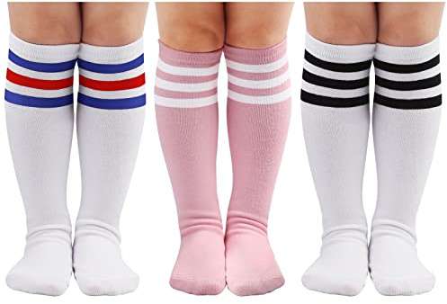DRESHOW Calcetines Deportivos a Rayas Hasta la Rodilla de Algodón - Tubo Largo Uniforme para Niños y Niñas