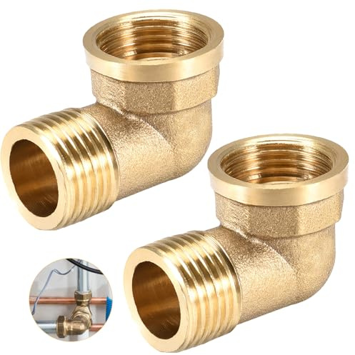 2 Stück Messing Bogen 1 IG x 1 AG, Messing Winkel 90 Grad DN25 | sanitär anschlussstücke Winkel, 1 Zoll IG auf 1 Zoll AG Rohrwinkel Bogen 90° für Trinkwasser geeignet