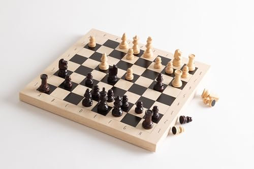 Schachset 28x28 cm – Schachbrett aus Holzoptik mit handgedrehten Figuren, Stoffbeutel & Geschenkverpackung – Reiseschachspiel für Kinder & Erwachsene