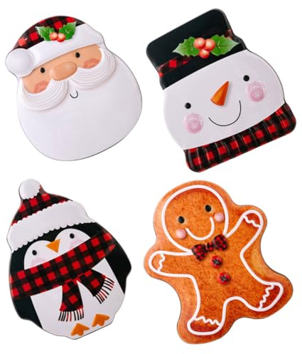 LABRIMP Christmas Candy Tinplate Box Set 4pcs Snowman, Gingerbread Man, Penguin and Elderly Patterns, Metal Cookie Storage Tin for Christmas Biscuit and Sweet Packaging