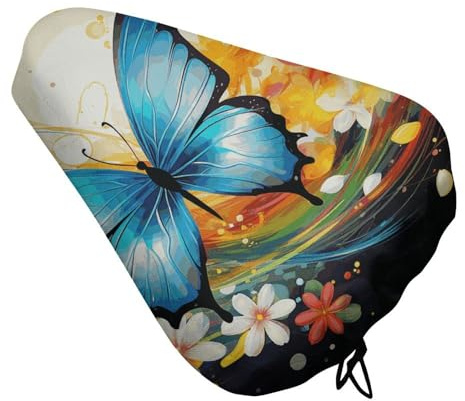 NWGHM Fahrradsattelbezug, bunt, mit Schmetterling, bequemes Heimtrainer-Sitzkissen, wasserdicht, Fahrradsitzbezug mit Kordelzug, für Herren und Damen