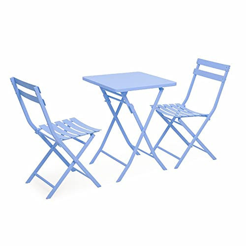 CCKUHN Klapptisch- und Stuhlset für den Außenbereich, Faltbare runde Couchtische, einfacher tragbarer Kleiner quadratischer Tisch aus Eisen für den Balkon/die Terrasse/den Garten (E)