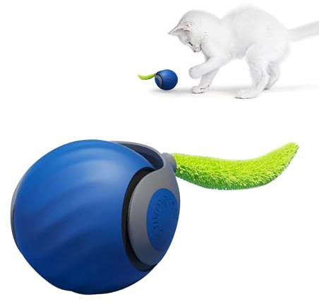 Neue Interaktives Katzenspielzeug Katzenball, Wiederaufladbarer Elektrisch Katzenball mit Federschwanz Selbstbeschäftigung 2 Modi Automatisch Rollender Intelligenz Ball Katzen Spielzeug(Blau 1 pcs)