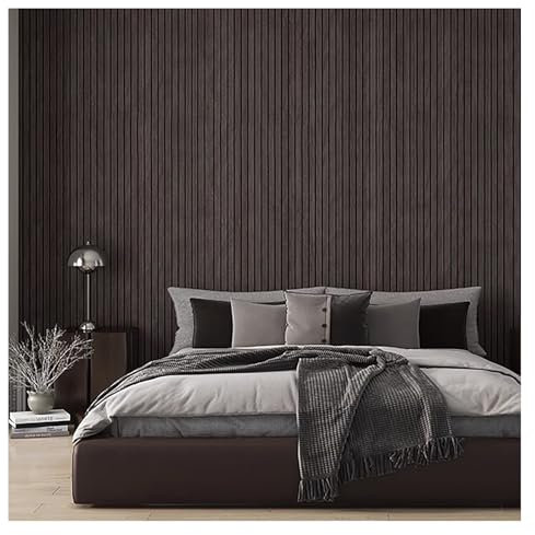 PVC Wooden Slat Wallpaper,Accent Wall Covering Panel,3D Effect Wall Panel for Interior Wall Decor(Dark grey,27.89x1.97ft)