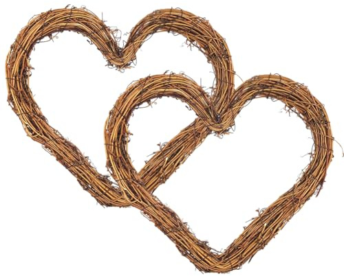 JOYWU Heart Shaped Grapevine Wreath Frames,2 Pcs 16 in DIY Crafts Heart Wreath Rings,DIY Unfinished Rattan Vine Branch Wreaths,Love Shape Rustic Twigs Wreaths Base for Valentine's Wedding Decor