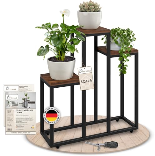 TTL HOME Blumenständer SCALA 3 Ebenen - 68 cm hoch schwarz Metall Deko | - Design Pflanzenständer - Blumentreppe Pflanzenregal Pflanzen Ständer & Regal drinnen für Wohnzimmer, Blumen & Pflanzen