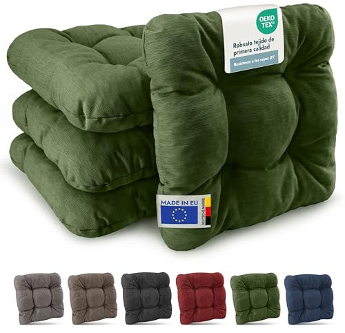 Beautissu 4er Set Premium Stuhlkissen 40x40 cm Dunkelgrün – UV-beständig & Robust Sitzkissen Outdoor 8 cm dick Polster für Balkonstühle – Gartenstuhl Sitzpolster Stuhl Kissen Indoor – HighLux SK